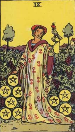 Карта Таро Девятка Пентаклей — Nine of Pentacles