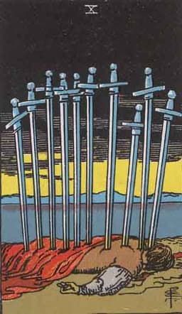Карта Таро Десятка Мечей — Ten of Swords