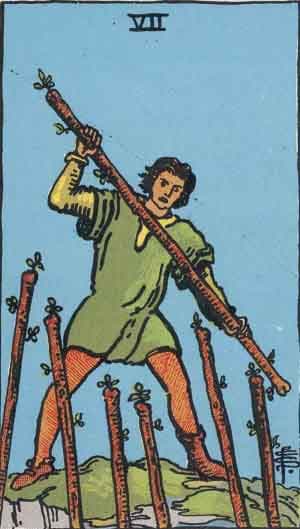 Карта Таро Семёрка Жезлов — Seven of Wands