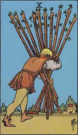 Карта Таро Десятка Жезлов — Ten of Wands