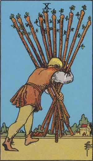 Карта Таро Десятка Жезлов — Ten of Wands